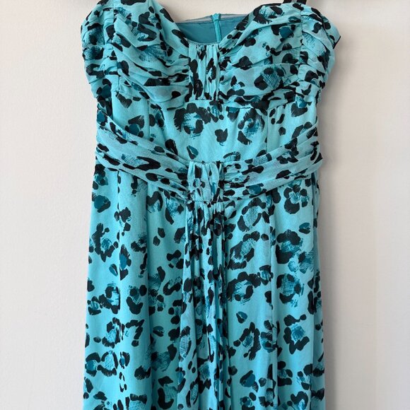 Nanette Lepore Strapless Leopard Gown in Turquoise and Black, Size 8 - Picture 6 of 7